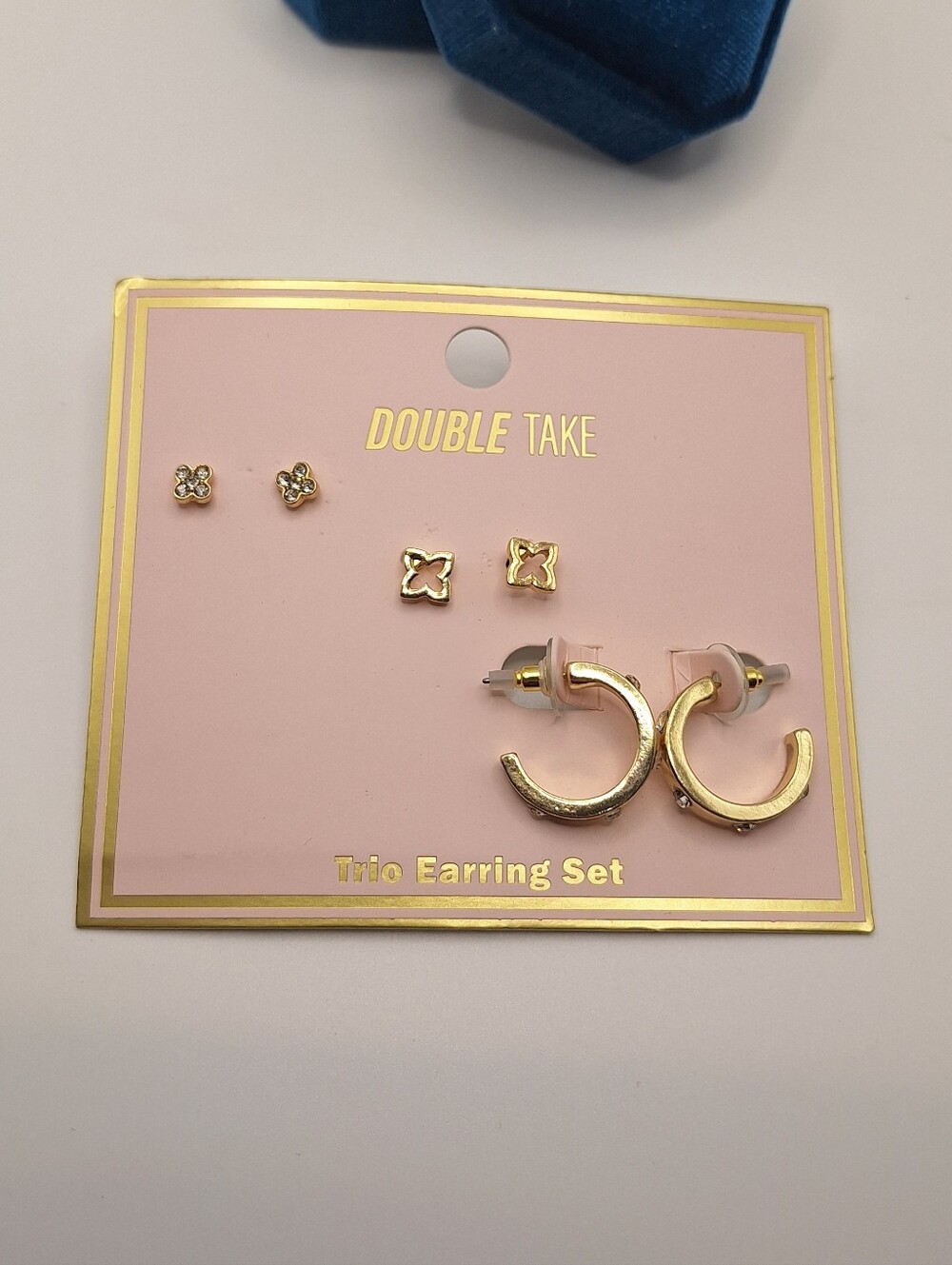 NWT Double Take Gold Tone Crystal Hoop Stud Trio Earring Set